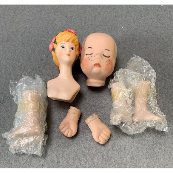 Mangelsens Porcelain Doll Head & Limbs Set Blonde Hair & Floral Detail Crafting - Picture 1 of 8